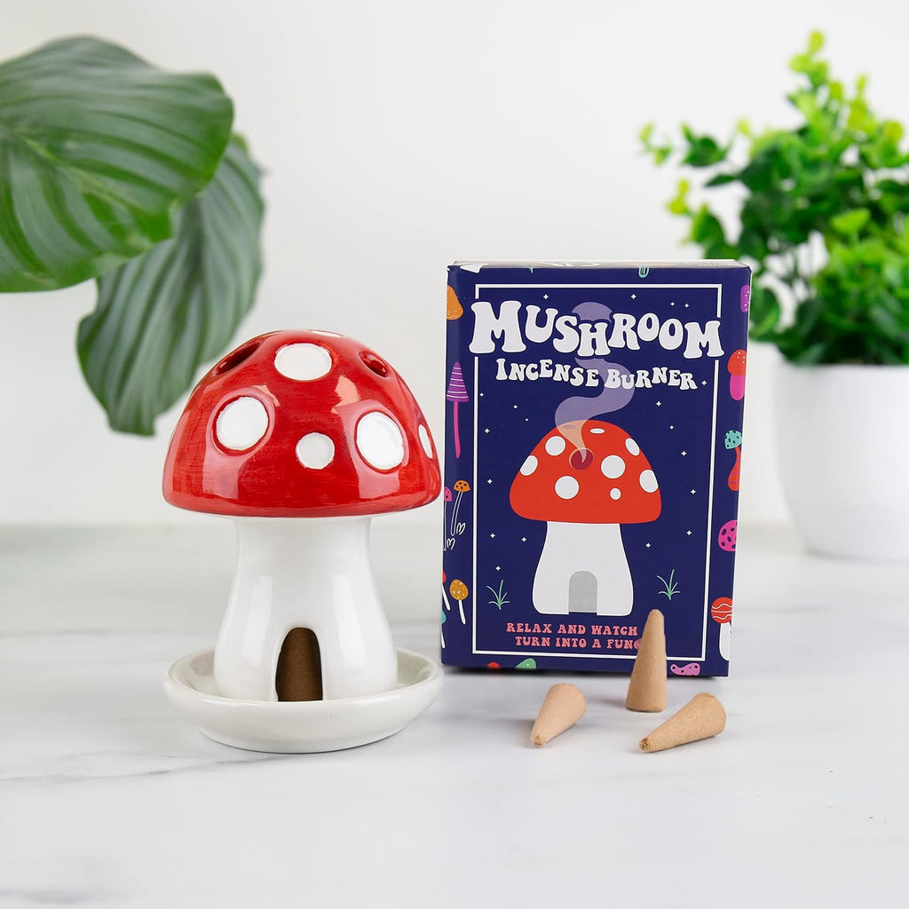 Gift Republic Mushroom Incense Burner | Includes 3 Sandalwood Cones & Resting Dish | Cute Aromatherapy Decor & Housewarming Gift Toadstool Whimsical Room Scent