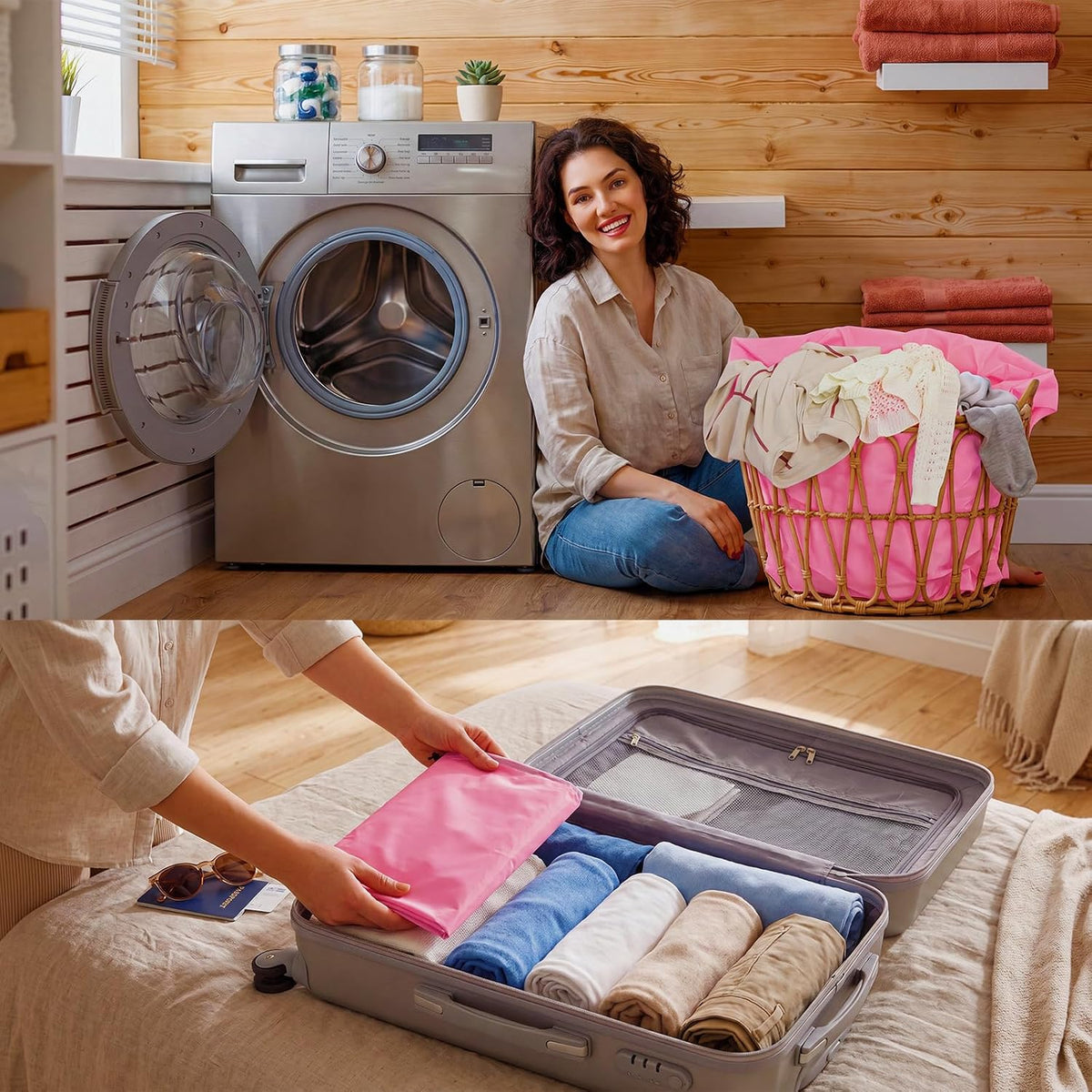 Woanger 12 Pack 28 x 45 Inch Extra Large Laundry Bags Bulk, Pink