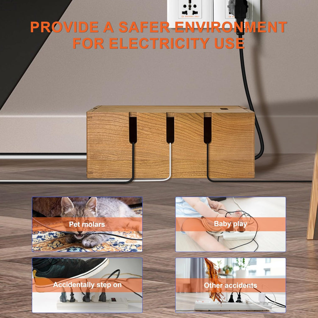 Elitzia Cherry Wood Cable Management Box for Power Strip, Magnetic Lid
