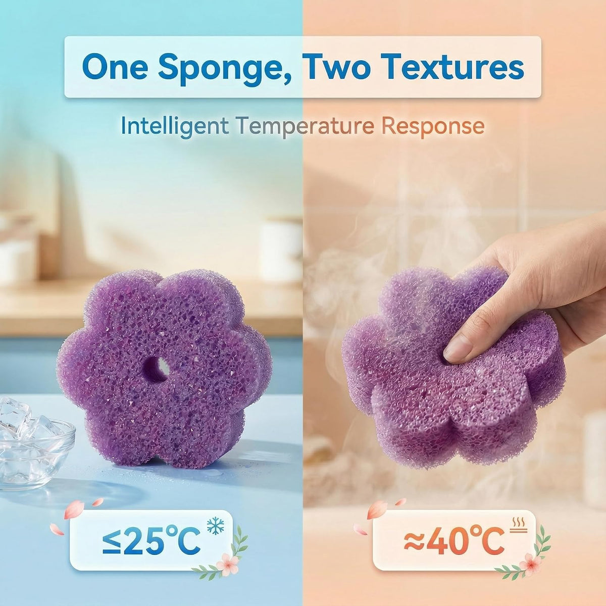 Scrub Flower Sponges, Temperature Sensitive, Non-Scratch, 3 Count