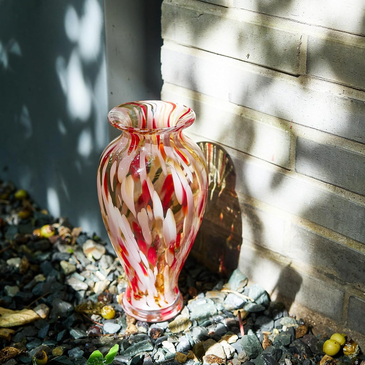 QFkris Hand Blown Glass Vase for Flowers, 12 Inch Tall Crystal Flower Vases