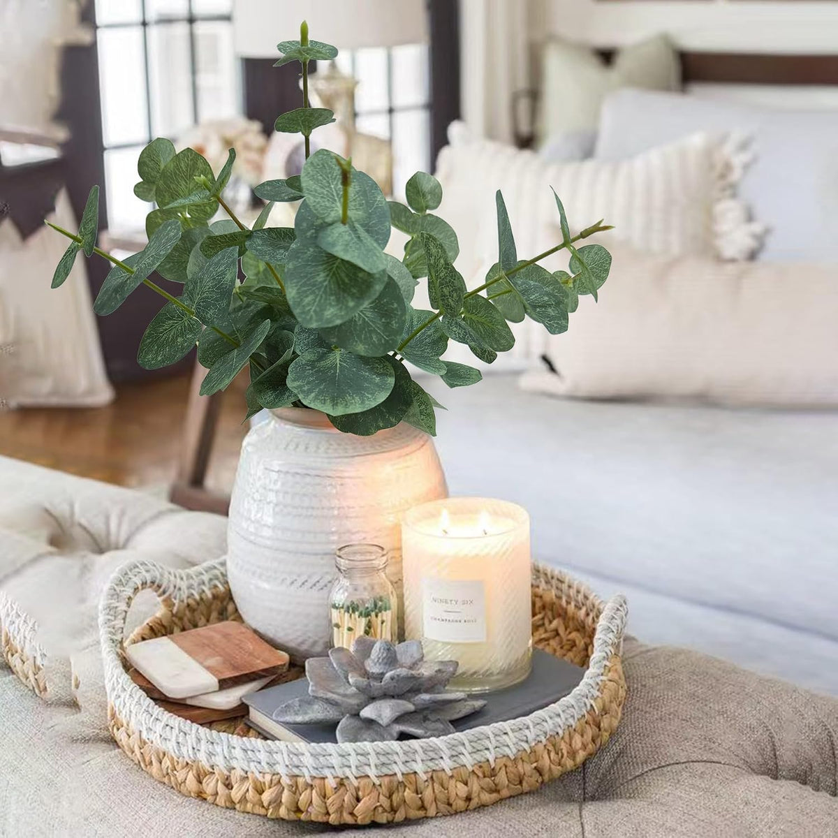 15" Artificial Eucalyptus Stems Potted Plant,Green