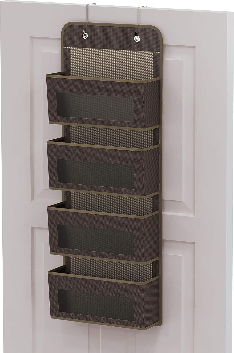 Simple Houseware 4 Clear Window Pocket Over Door Hanging Organizer, Brown