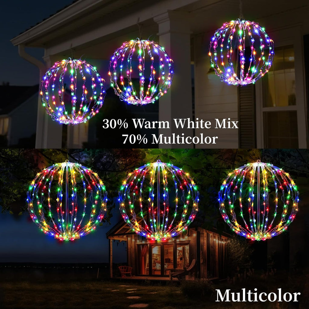 3 Pack Christmas Light Balls, 16 Inch Foldable Sphere Decor, Multicolor