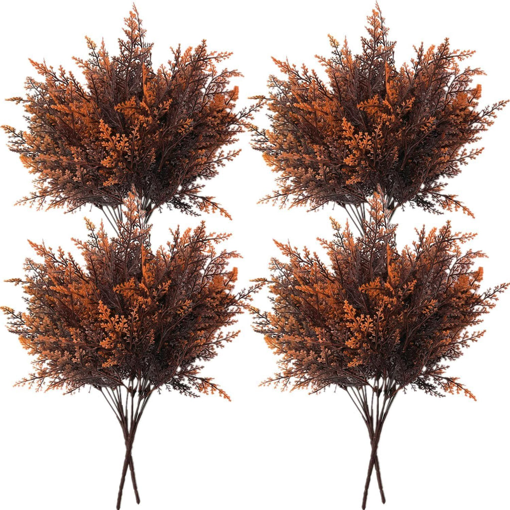 Artificial Ferns Shrubs Bushes, Faux Fern Leaves Plastic Plants Fake Boston Grass for Wedding Bouquet Indoor Outdoor Home Garden Verandah Kitchen Table Centerpieces Arrangements Decoration Red 8 Pack