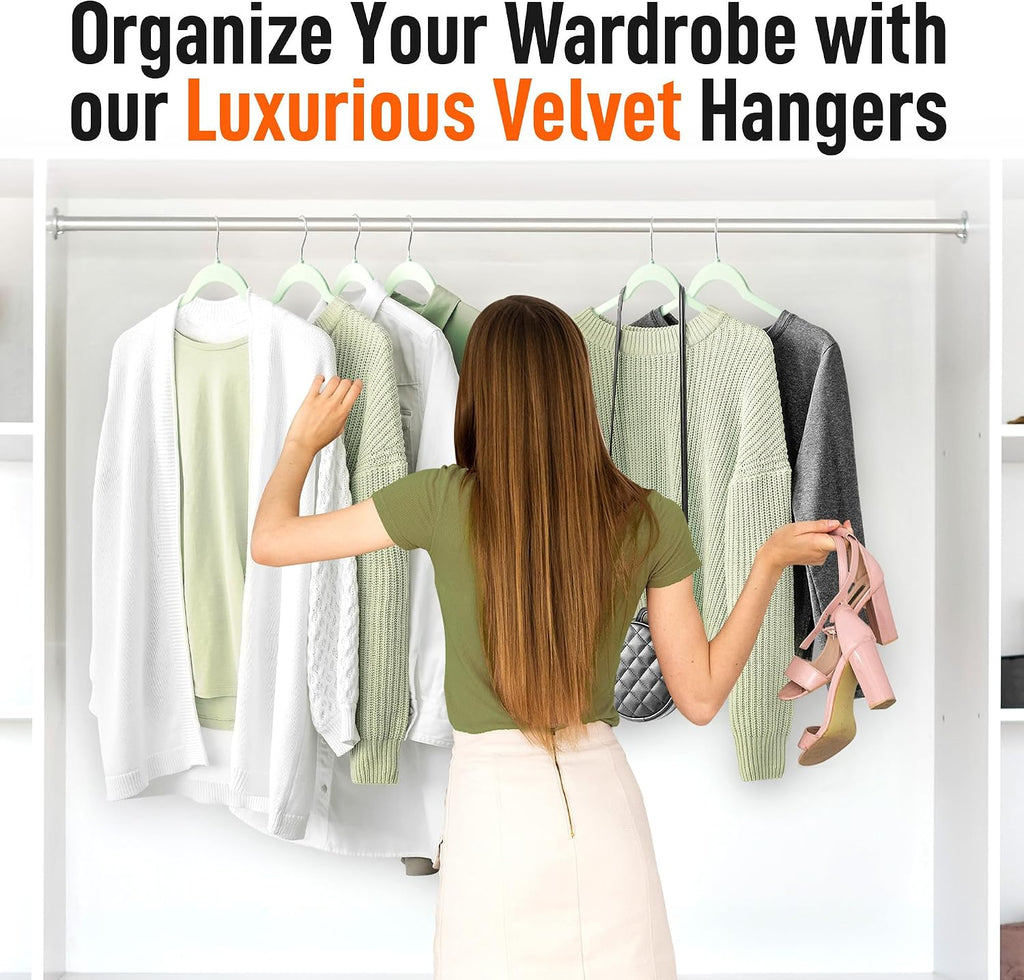 Sishynio Velvet Hangers 30 Pack, Non-Slip Slim Felt Clothes Hangers Green