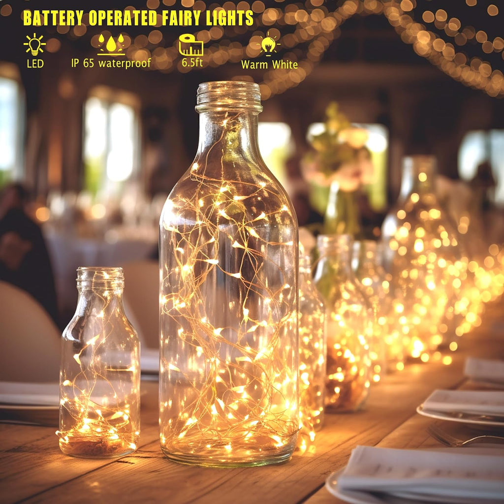 6 Pack Fairy Lights Battery Operated With Timer,2 Remotes,20 LED Warm White