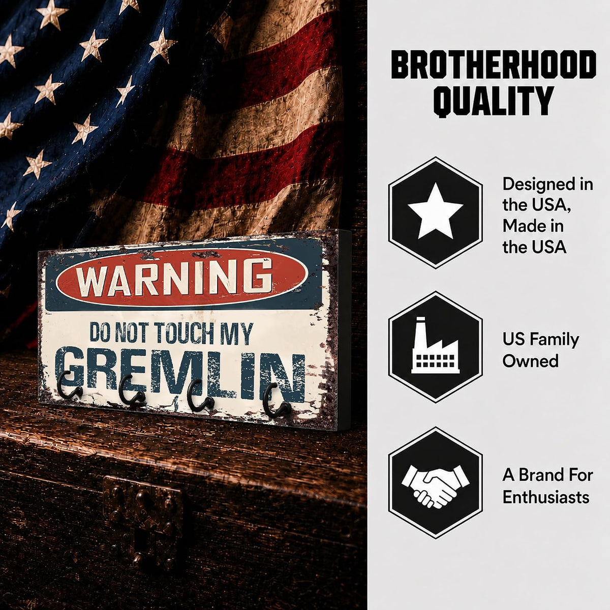 Compatible with AMC Gremlin Warning Do Not Touch My Gremlin Rusty Grunge Old Antique Design Key Hanger Organizer Wall Mount Rack For Holders the Home Keys Ring Decorative Hangers Decor Hook Holder