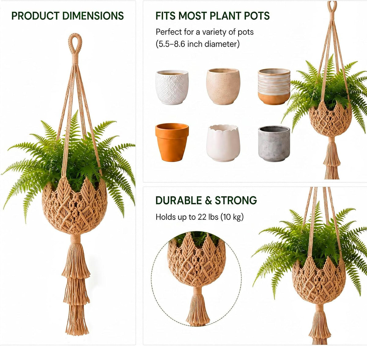Shappy 1 Pack Boho Macrame Plant Hanger for Indoor