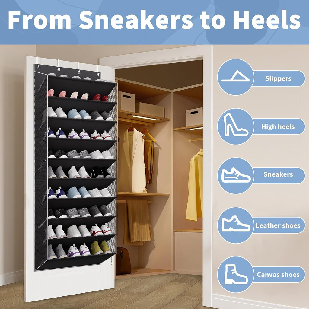 TAHAVICE 10-Tier Over The Door Shoe Organizer, Heavy Duty Hanging Storage