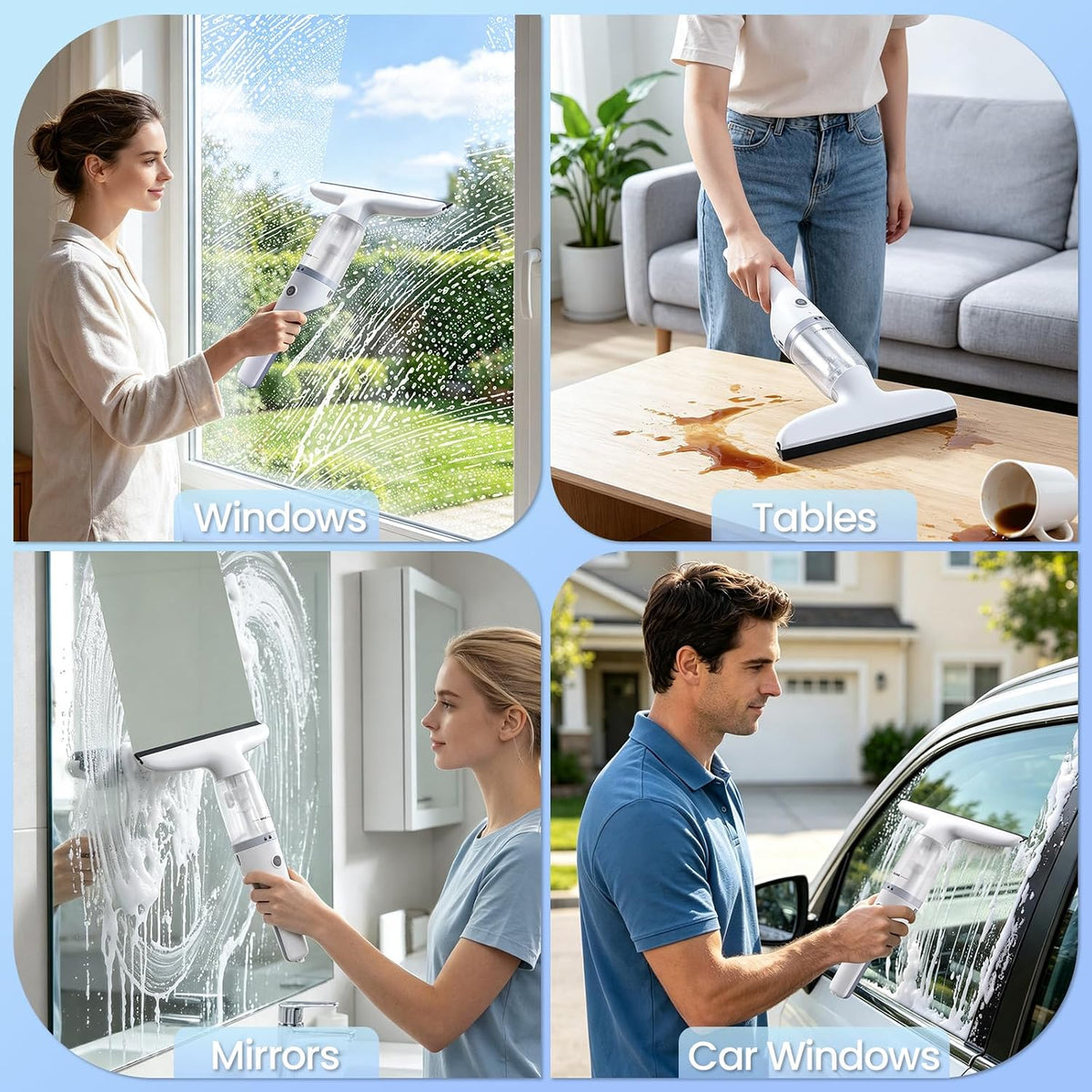 Window Vacuum Squeegee, 1.06lb 2000Pa Electric Window Cleaner Tool
