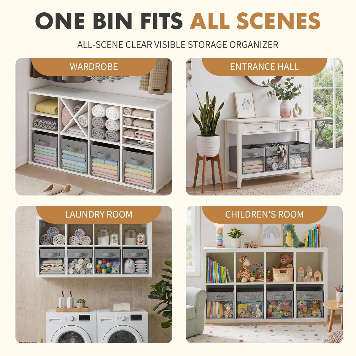 ShellKingdom Storage Bins, Foldable Fabric Storage Cubes with Clear Window