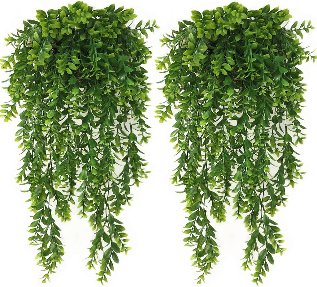 Artificial Hanging Plants, Fake Hanging Vines Plastic Greenery Garland Faux Ivy Leaves Vine Flowers for Outdoor Decor Indoor Home Garden Christmas Party Wedding DIY Bedroom Wall Decorations, 4 Pack