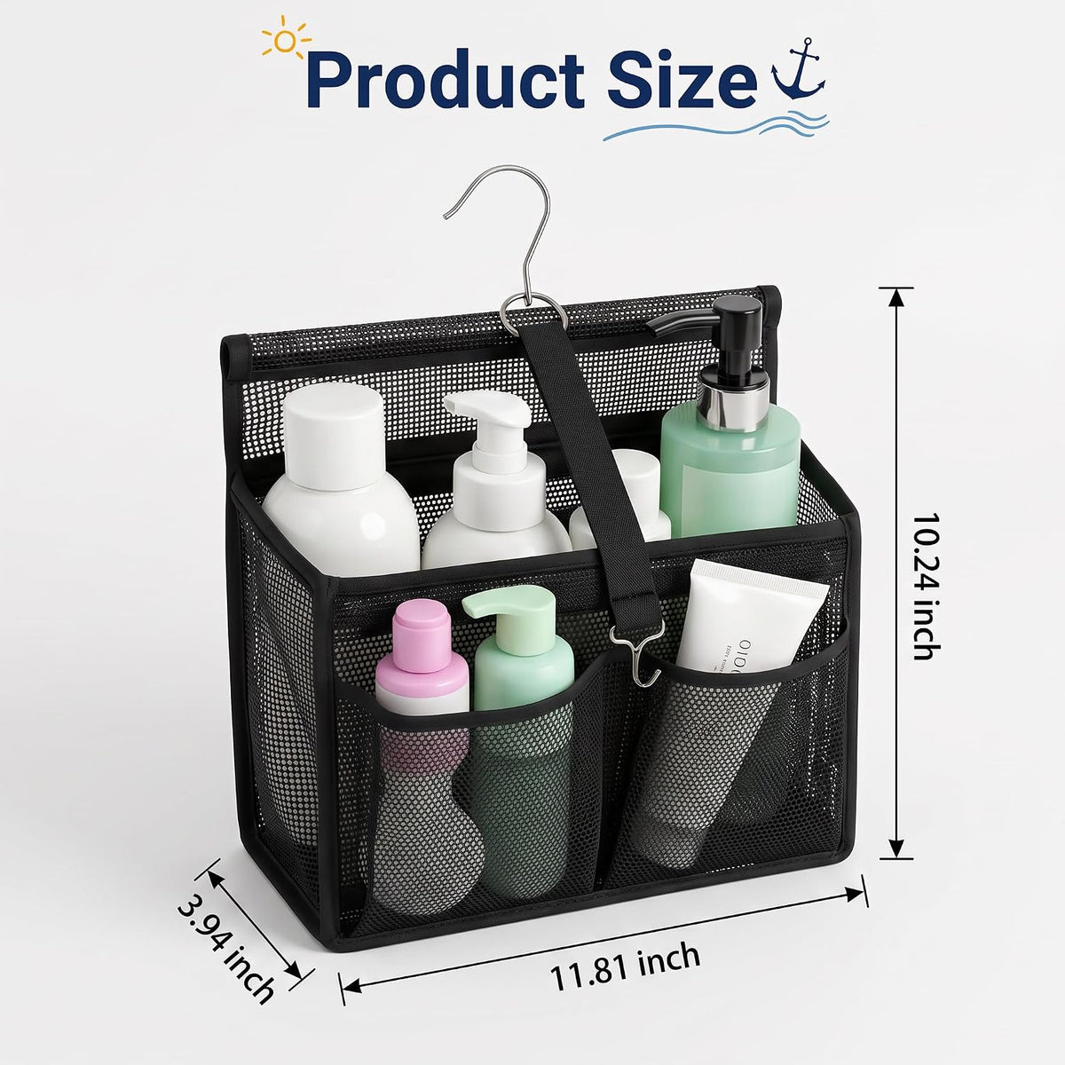 Magnetic Mesh Shower Caddy for Cruise Ships, Black