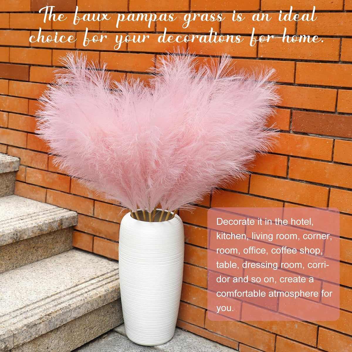 Ouddy Decor 8 Pcs 38''/97cm Tall Faux Large Pampas Grass Decor, Pink