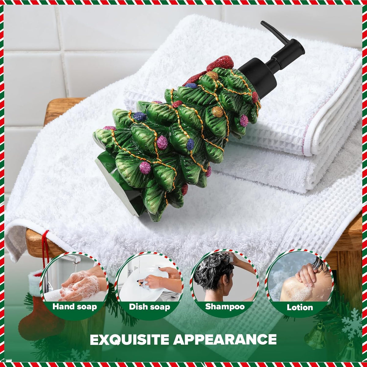 Christmas Soap Dispenser, Xmas Festive Tree Hand Soap Dispenser, 10.7 fl oz Resin Dish Soap Bottle, Christmas Decorations for Bathroom/Kitchen, Cute and Funny Gifts for Women/Mom