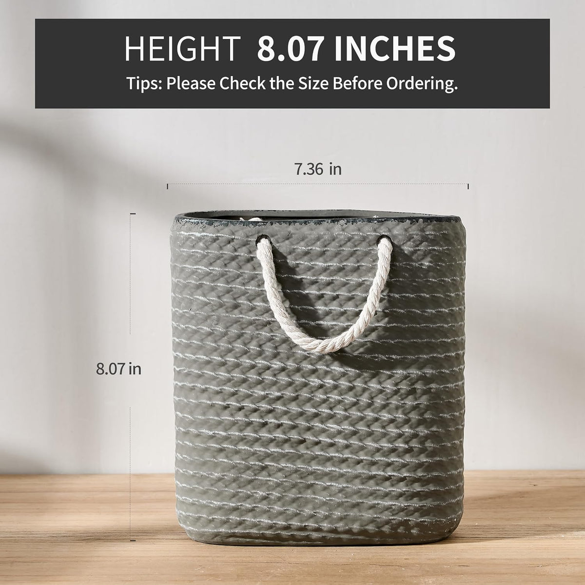 Vaseking 8 inch Ceramic Modern Minimalism Creative Vase with Hanging Rope