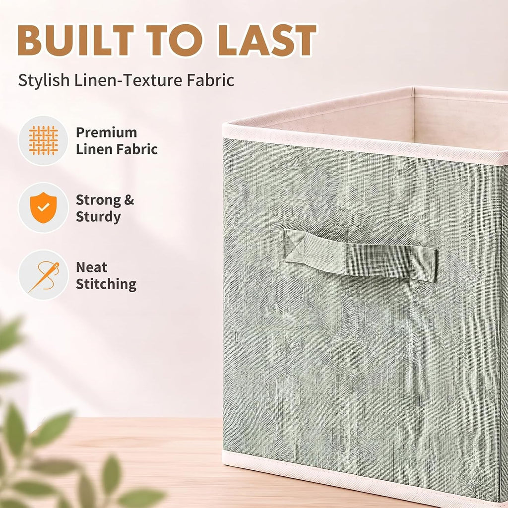ShellKingdom Storage Bins, Foldable Linen Storage Cube, 2 Pack, Light Green