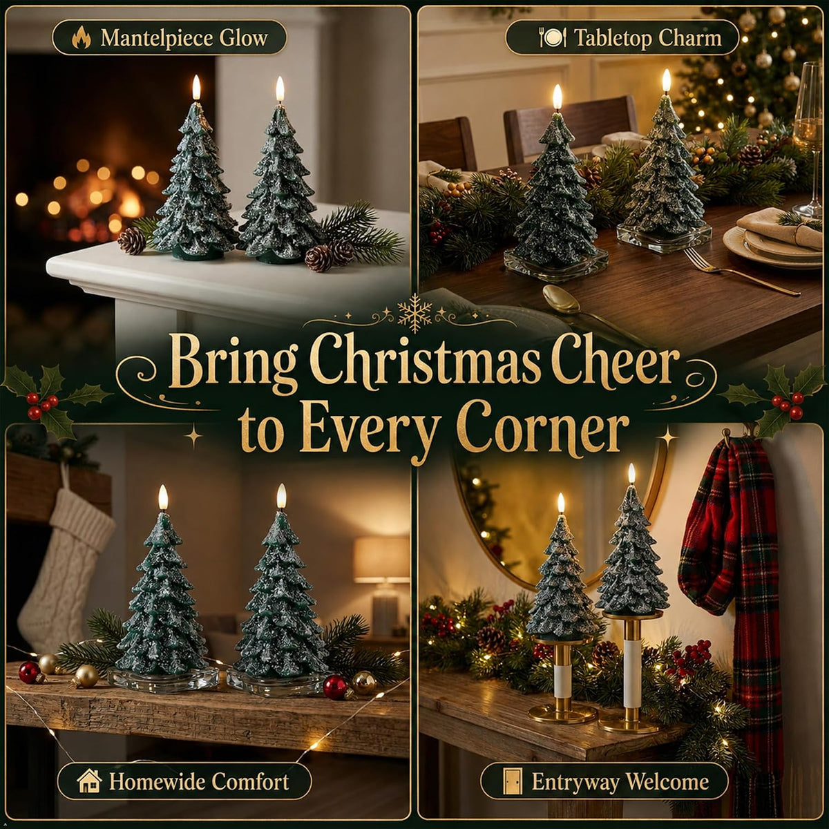 Fanna 2-Pack Real Wax Christmas Tree Shaped LED Candles with Snow Covered