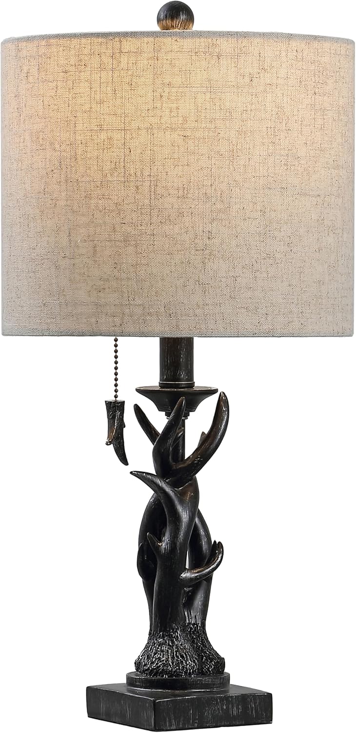 JONATHAN Y Gaston Rustic Faux Antler Resin Table Lamp 20.5", Antique Black