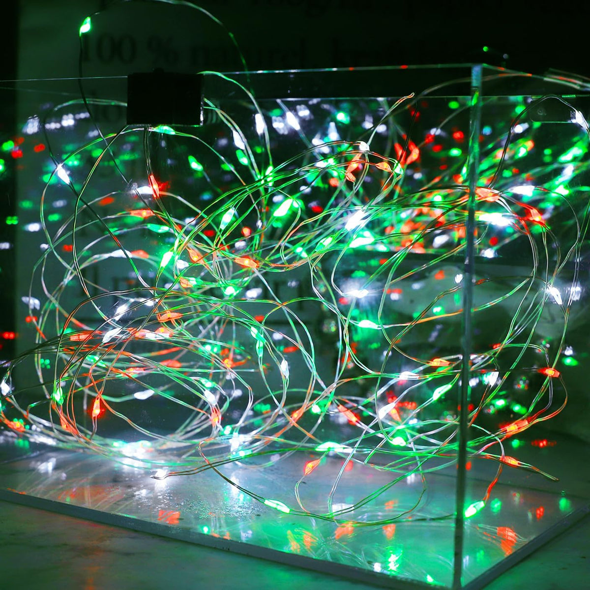 Christmas String Lights Red Green White Copper Wire, 2 Pack Total 200LED Fairy Lights Waterproof Twinkle Lights for Xmas, Bedroom, Garden, Patio, Outdoor Decor- Red White Green