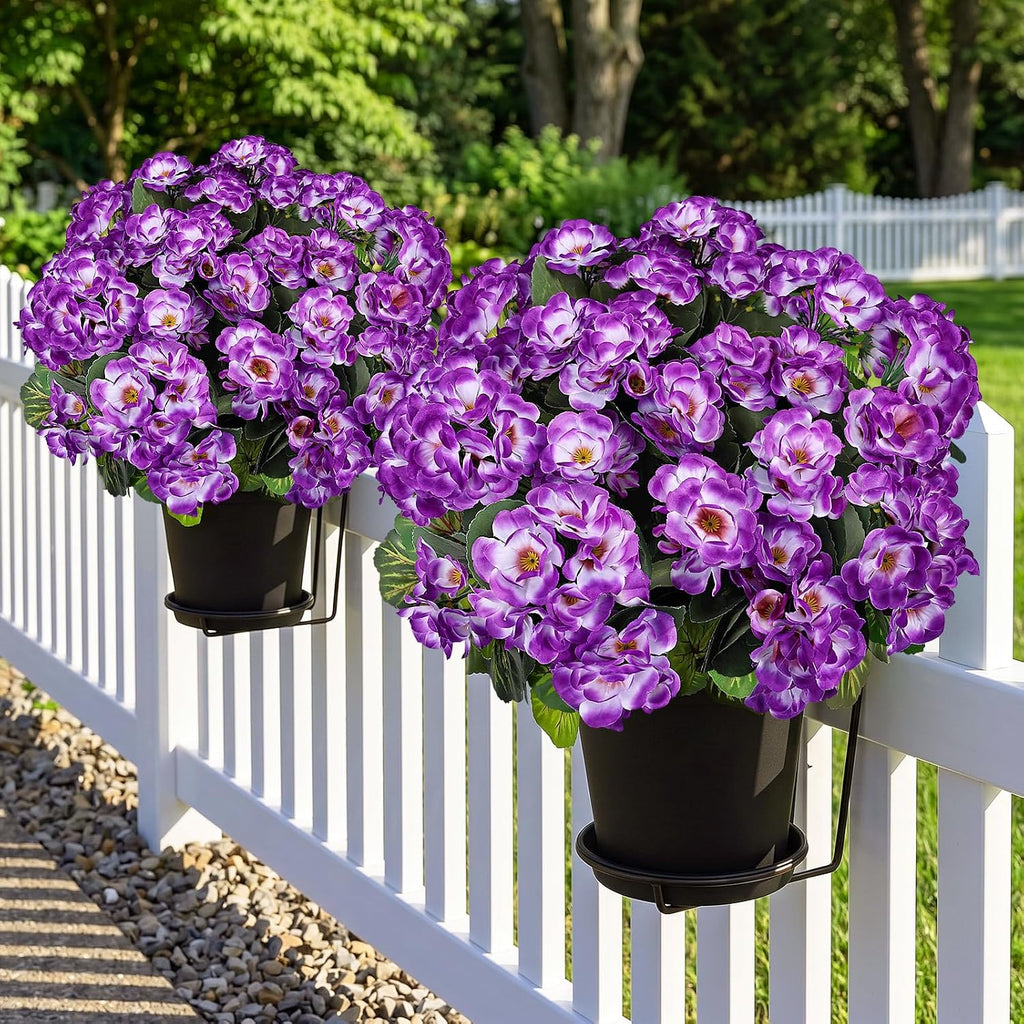 2 Pcs Artificial Flowers Potted for Outdoor, Pre-Made, Purple