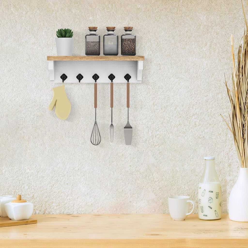 Nekon Key Holder for Wall, 11.8" W x 3.5" H x 2.8" D Wall Shelf, Wood