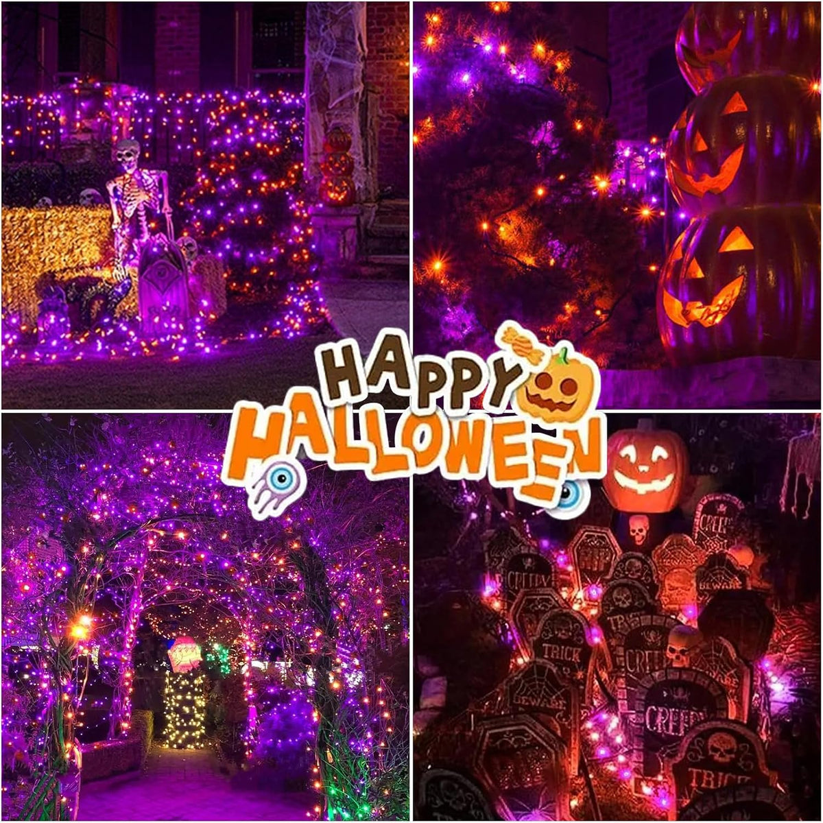 LAMPHOME Purple and Orange Halloween Lights, 99Ft 300LED Mini String Lights, Fairy Lights Connectable Christmas Tree Lights Decorations for Outdoor Indoor Patio Home Party Garden Yard Decor