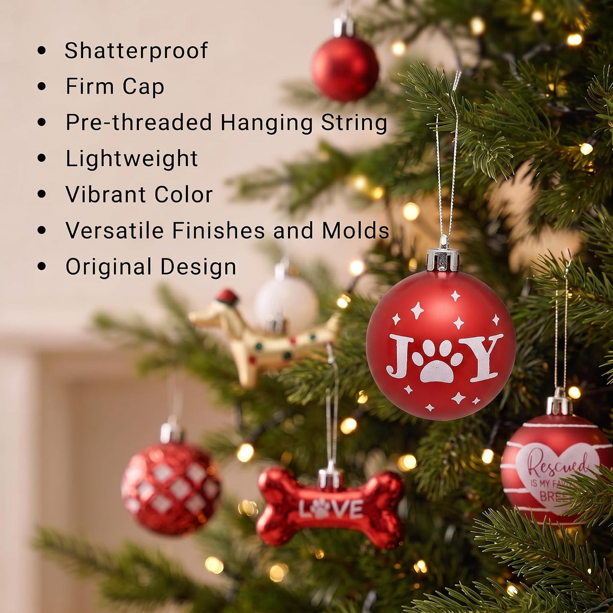 DecobyHannah 42ct Red White Christmas Ornaments Set Tree Dog Decorations