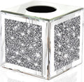 Wocred Square Mirrored Tissue Box Cover,Crystal Crushed Diamond Tissue Box,Silver Luxury Tissue Holders for Either Tissues in a Bathroom or Napkins on a Table.(5.5”x5.5”x5.5”)