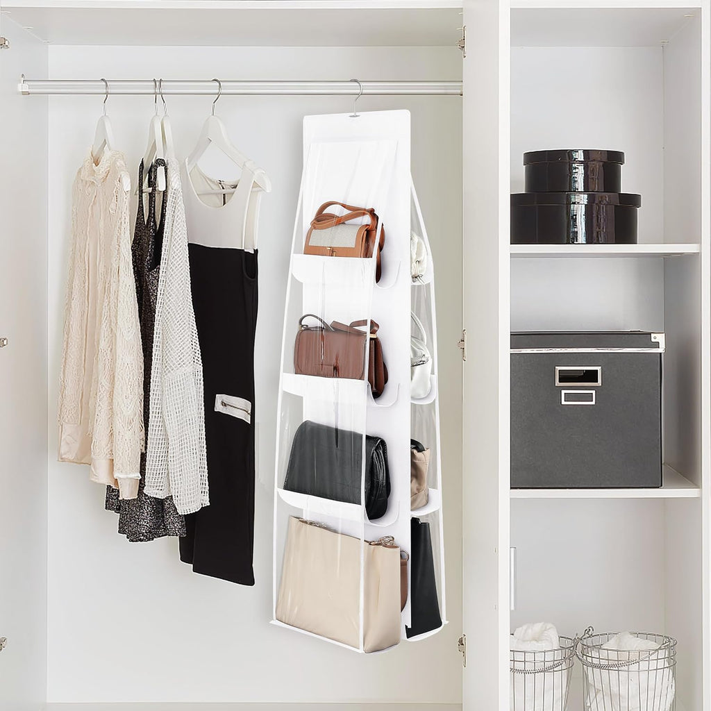 8-Pocket Hanging Handbag Purse Organizer for Closet, White