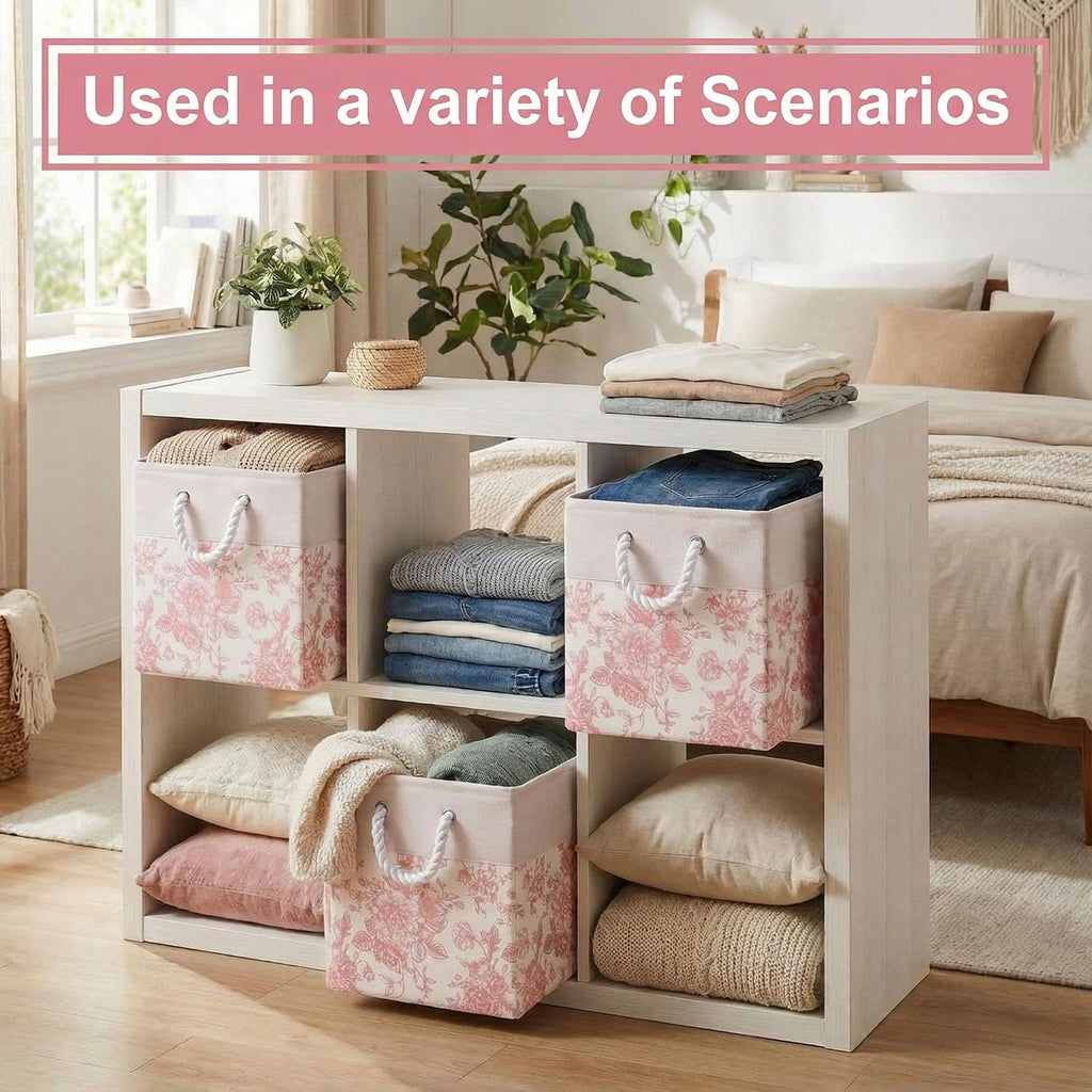 Pink Floral Cube Storage Bin Set of 6 Cube Storage Basket, 11.22 Inch