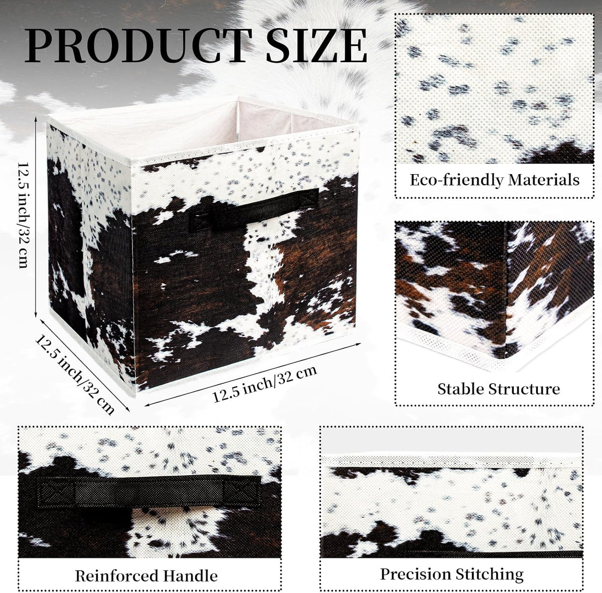 BBSET 6 Pcs western Cow Cube Storage Bins 12.5 inch with Handle