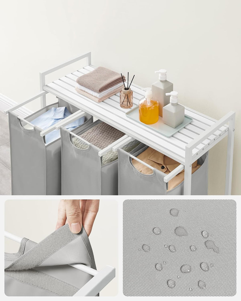 VASAGLE Laundry Basket, Shelf, Metal Frame, 120 L, 87.7 x 33 x 72 cm