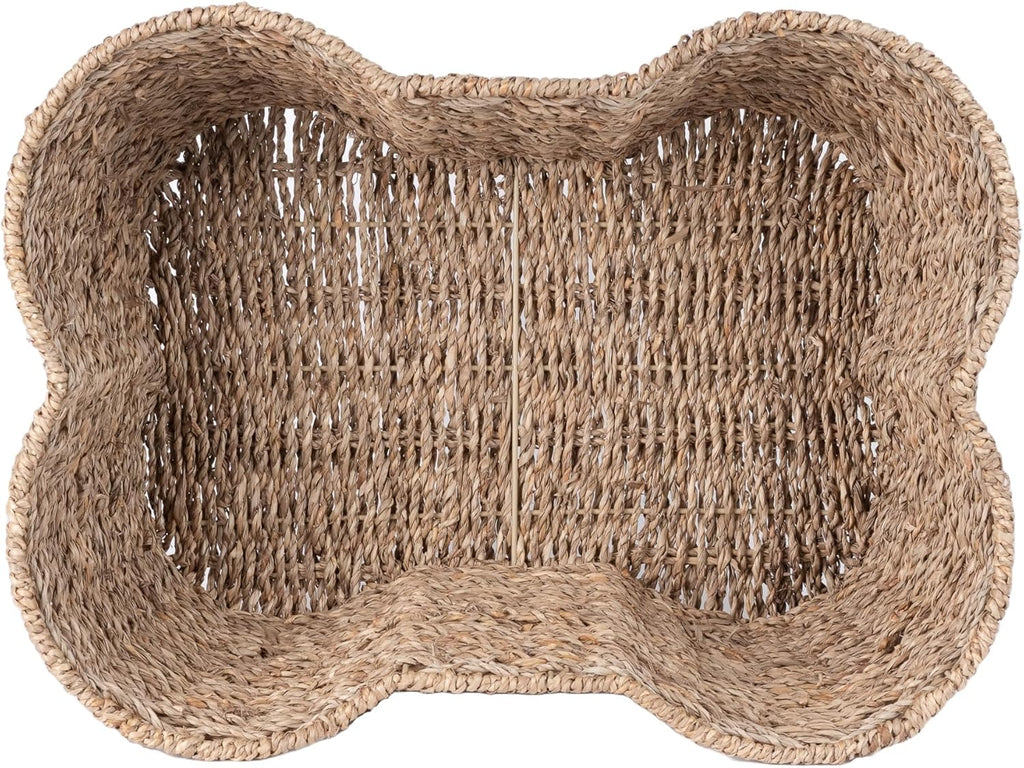 OtterPets Dog Toy Basket, Seagrass Bone Shaped Dog Toy Bin, 17x13”