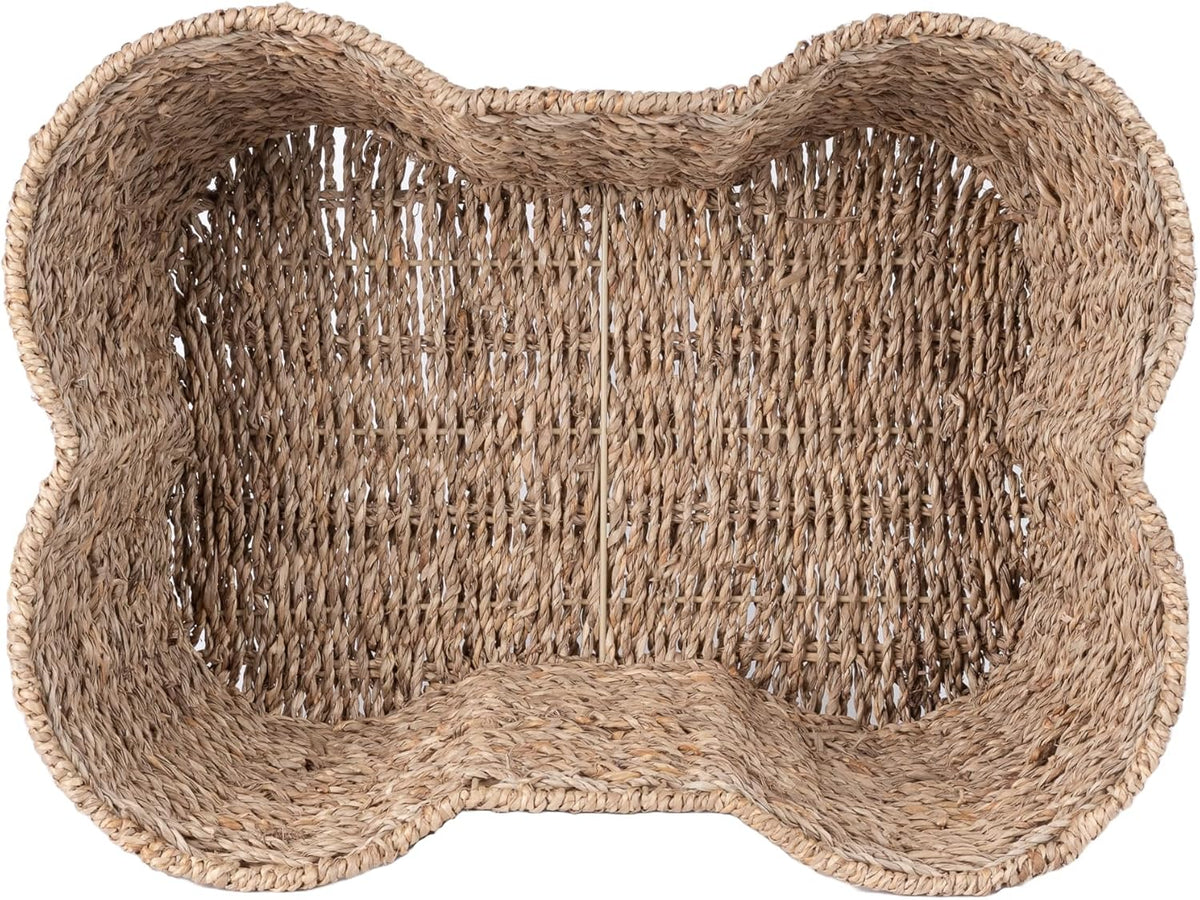 OtterPets Dog Toy Basket, Seagrass Bone Shaped Dog Toy Bin, 17x13”