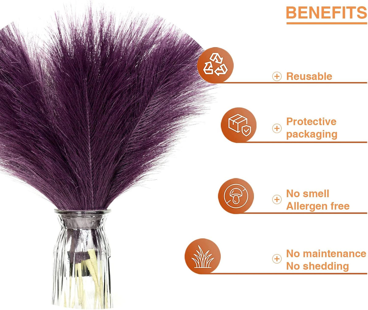 Faux Pampas Grass, 6 Stems Artificial Pampas Grass Decor Flurry Pompous Grass for Small Vase Boho Home Decor/Wedding Arrangements/Rustic Decor 18''/45cm (Purple)