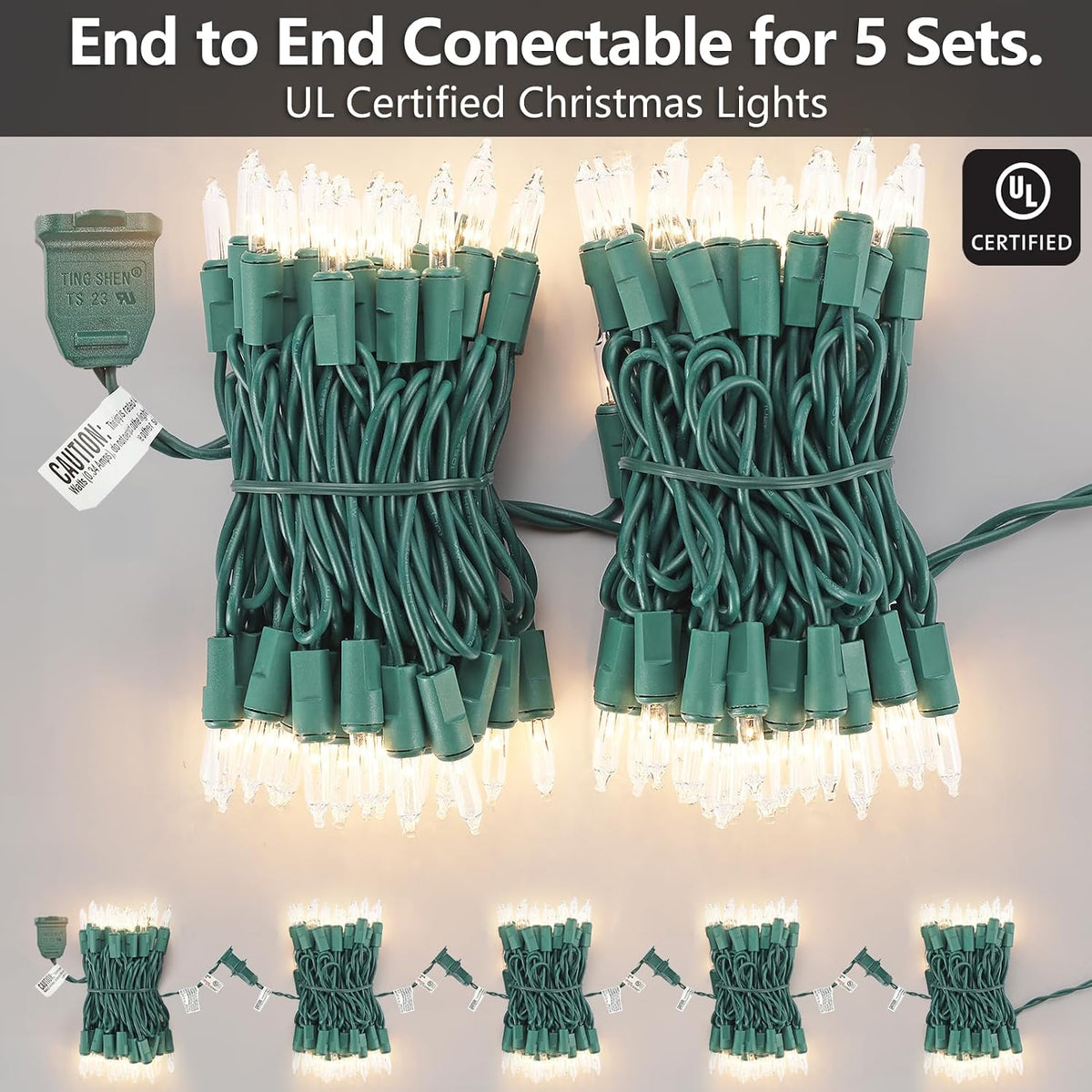 TIGOMOOV 100 Count Mini Warm White Christmas String Lights, 21FT Green Wire Incandescent Xmas Lights, UL Certified Plug in Connectable, Christmas Tree Lights for Indoor Outdoor Wreath Patio Yard Decor