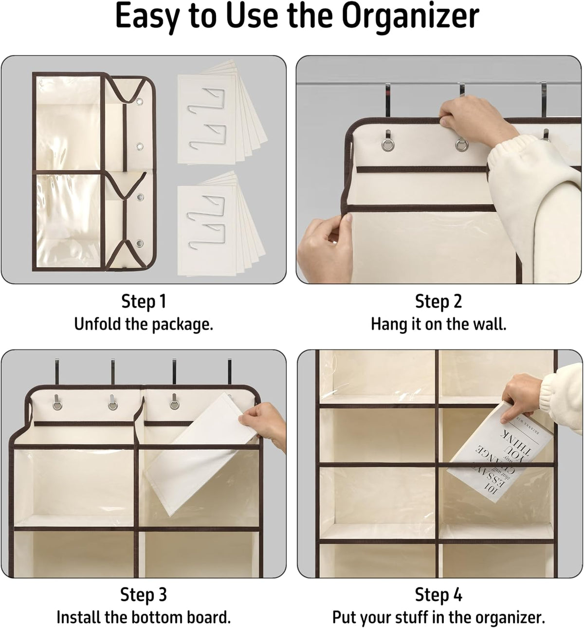 White Over Door Organizer with 10 Large Front Pockets and 6 Side Mesh Pockets, Double-Row Hanging Door Storage for Closet, Bathroom, Nursery, Bedroom, Dorm, Toys, Toiletries, Baby Essentials