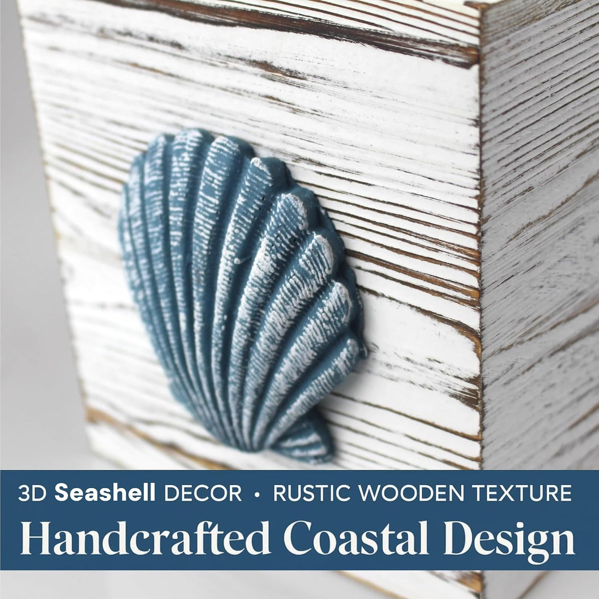 Coastal Tissue Box Cover Wooden Retro with Sliding Bottom Panel Beach Decor for Bathroom Bedroom Living Room,Seashell Decor Suitable for Coastal Gifts Beach House Gifts
