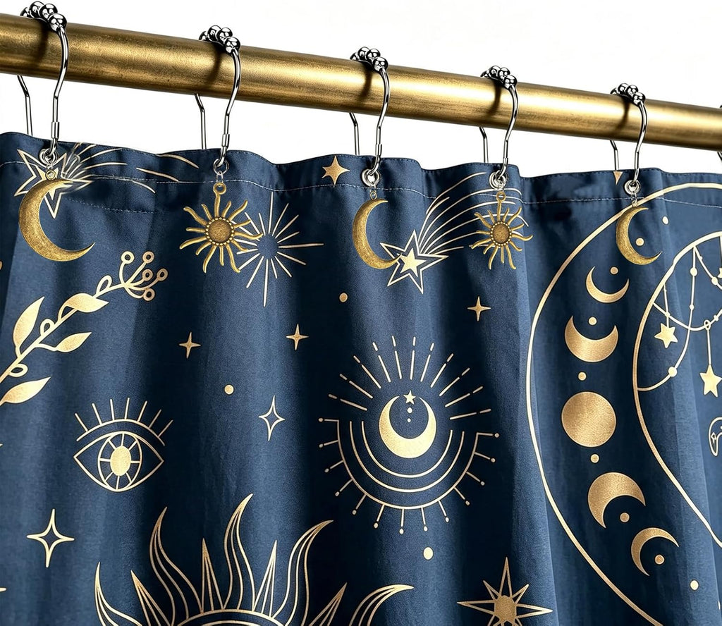 CHICTIE Boho Sun Moon Shower Curtain Hooks, Antique Bronze Celestial Decorative Shower Curtain Rings, Vintage Metal Sun & Crescent Moon Hooks Hangers for Bathroom Shower Curtain, Set of 12