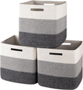 OIAHOMY 13 Inch Cube Storage Bins, 3-Pack Cotton Rope Woven Baskets for Organizing, Insert Storage Baskets for Shelves, Baby Nursery, Closet Organizer, 13 * 13 * 12.6IN, Gradient Gray