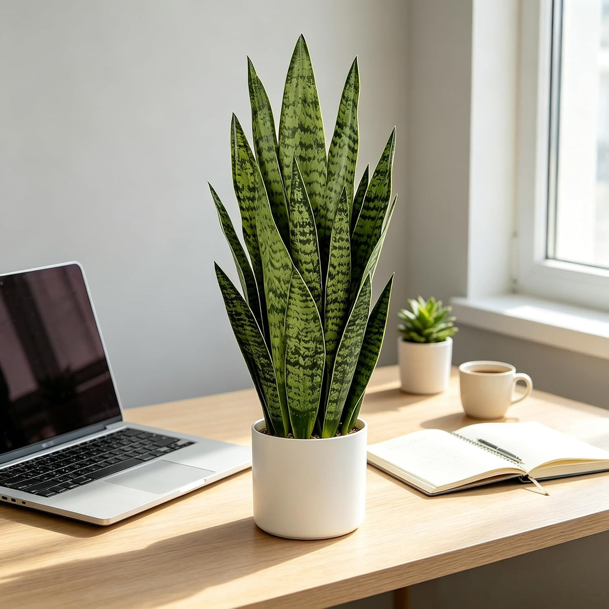 2.3FT Fake Snake Plant 27in Sansevieria Potted Plant in White Pot