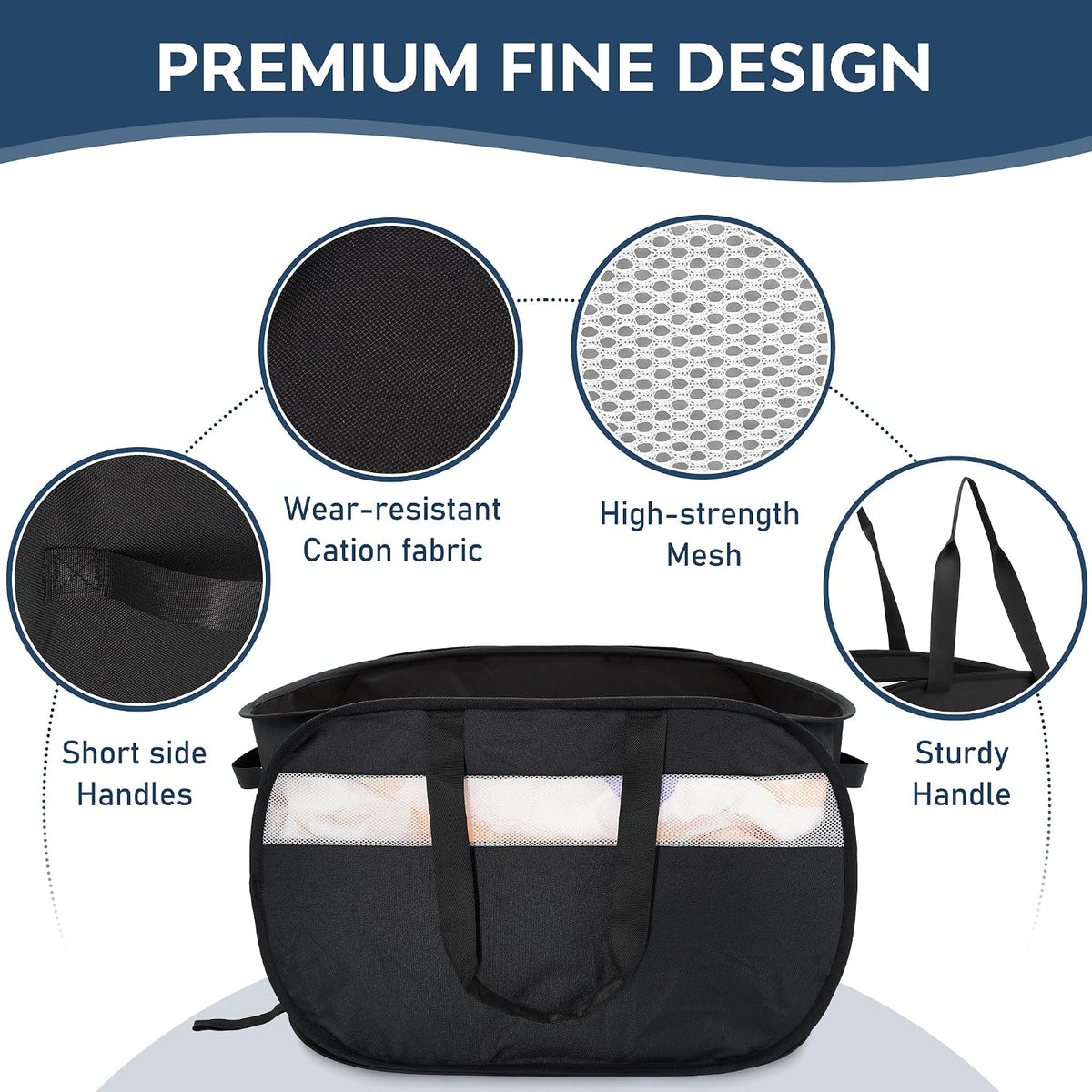 100L Collapsible Laundry Baskets, Foldable Dual Handle Laundry Hamper Black