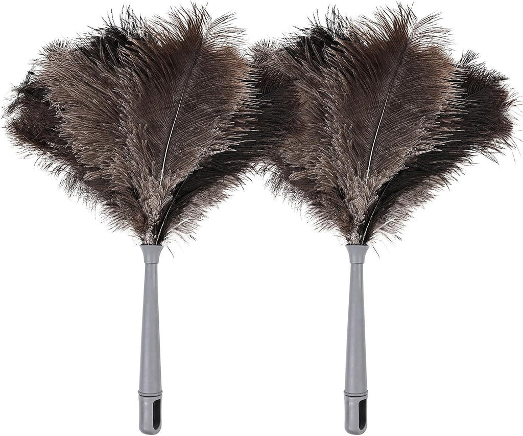 Feather Duster-Genuine Ostrich Feathers,Anti-Static,Reusable Eco-Friendly Handheld Cleaning for Keyboard,Home,Car,Office(17Inch,2Pack)