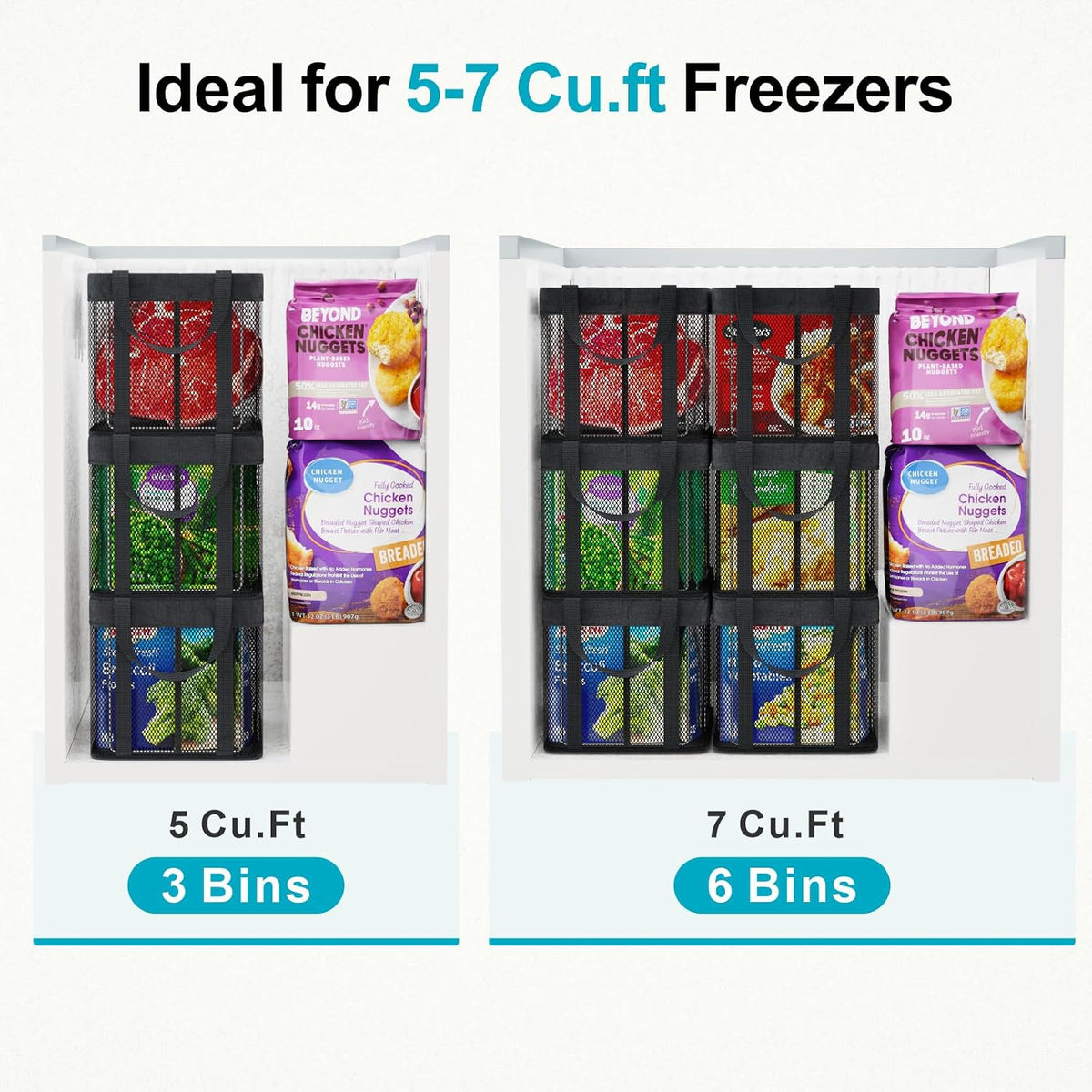 iSPECLE Deep Freezer Organizer Bins - Large Baskets for 5-7 Cu.Ft, 4 Pack