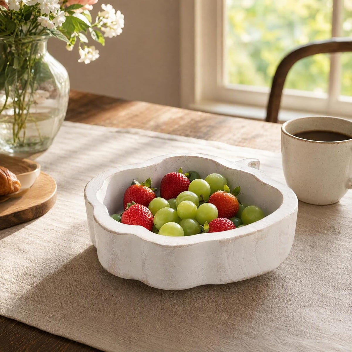 SHOWERORO Pumpkin Shaped Wooden Dessert Bowl 7.67 Inch Fruit Serving Plate for Snacks Storage Home Kitchen Dining