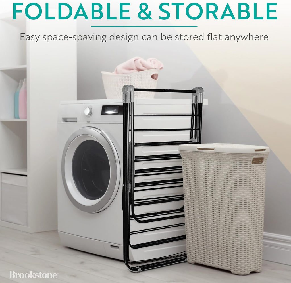 Brookstone 2 Tier Folding Rack - Indoor/Outdoor Collapsible Clothes Dryer Stand Laundry or Shoe Rack, Heavy Duty Freestanding Garment Hanger, Foldable, Clothing Drying Rack, Black