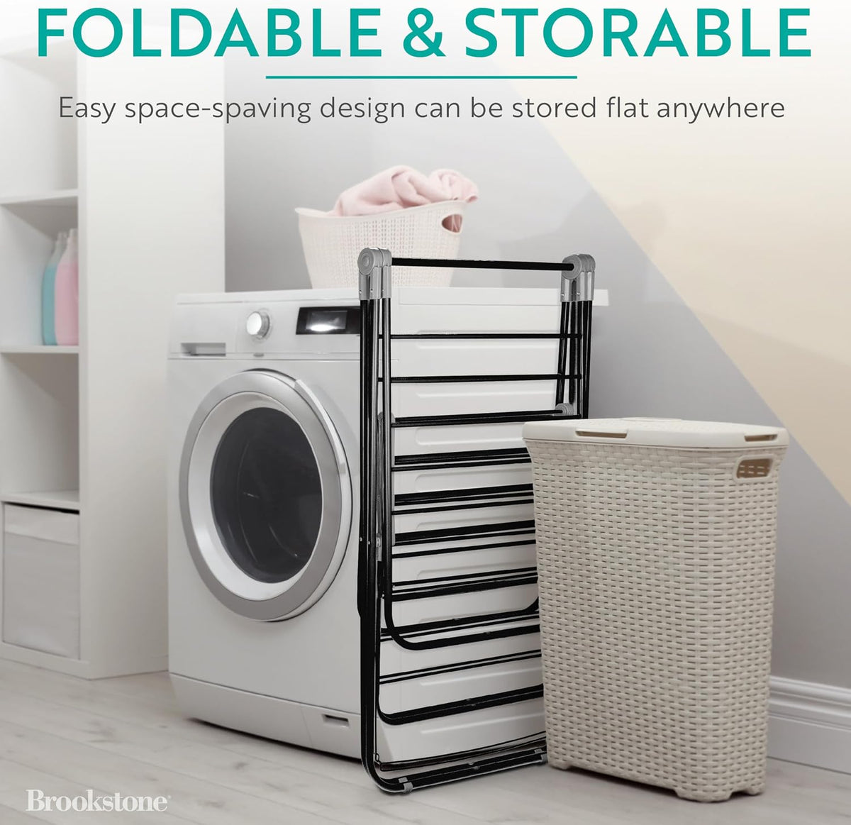 Brookstone 2 Tier Folding Rack - Indoor/Outdoor Collapsible Clothes Dryer Stand Laundry or Shoe Rack, Heavy Duty Freestanding Garment Hanger, Foldable, Clothing Drying Rack, Black