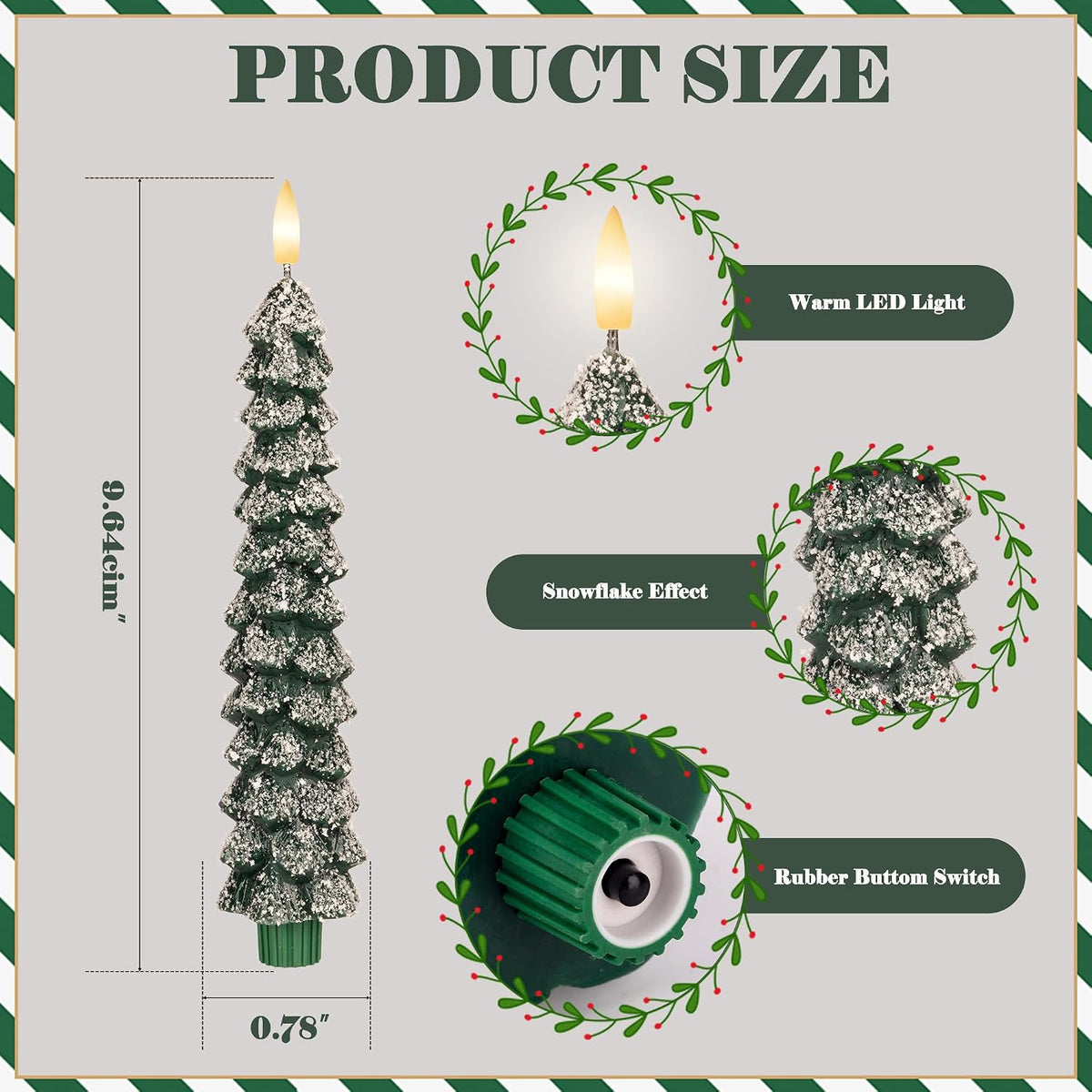 Flameless Christmas Tree Taper Candles with Remote Set of 3, Snowflake